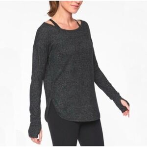 Athleta Lombard Long Sleeve Thumbhole Top Heathered Charcoal Gray Size S
